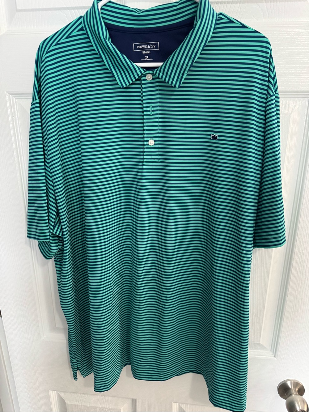 crown & ivy Men’s Teal and Navy Striped Polo